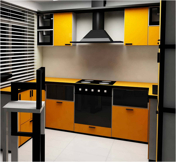  Cocina naranja y capucha negra.