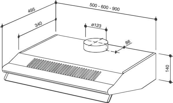  Dimensiones de una capucha plana.